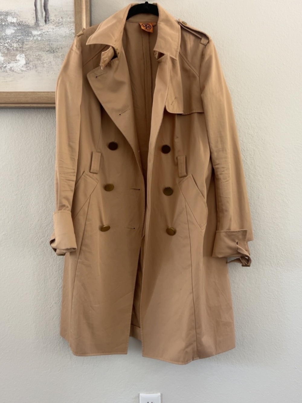 Tory Burch Tan Double Breasted Trench Coat Gold Buttons